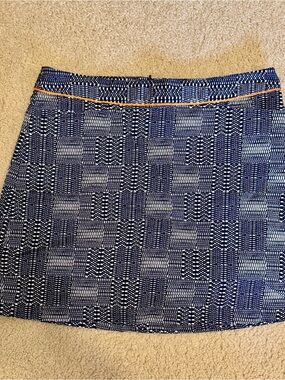 Lady Hagen Navy & White Geo-Print Skort with Orange Waist Trim